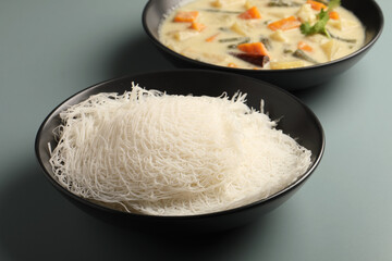 idiyappam, also known as indiappa, noolputtu, noolappam, santhagai, or ottu shavige, is a string hopper dish originating from southern india. it consists of rice flour pressed into noodles, laid into 