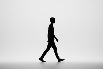 Silhouette of a man walking on gradient background.