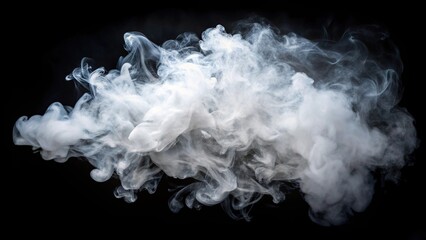 White fog or smoke effect overlay on black isolated background extreme close-up