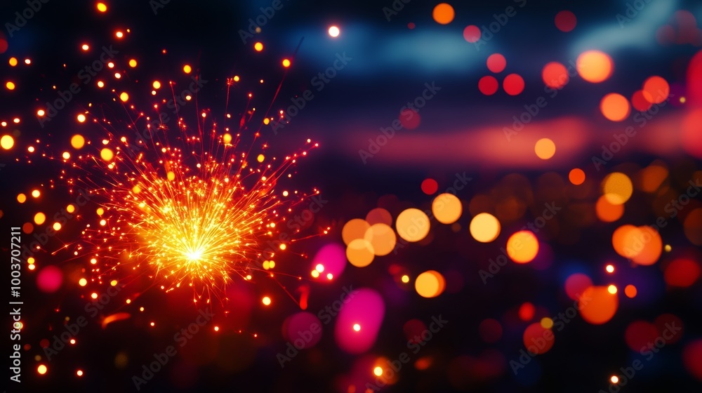 Poster colorful bokeh lights with sparkling elements, creating a vibrant and festive atmosphere.