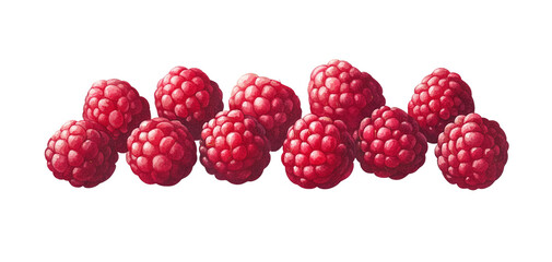 Fresh, juicy raspberries arranged neatly against a white background, showcasing their vibrant red color and rich texture, perfect for enhancing culinary presentations.