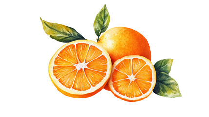 Fresh oranges with vibrant colors and green leaves, showcasing the juicy interior and rich texture, perfect for health-related themes and culinary uses.