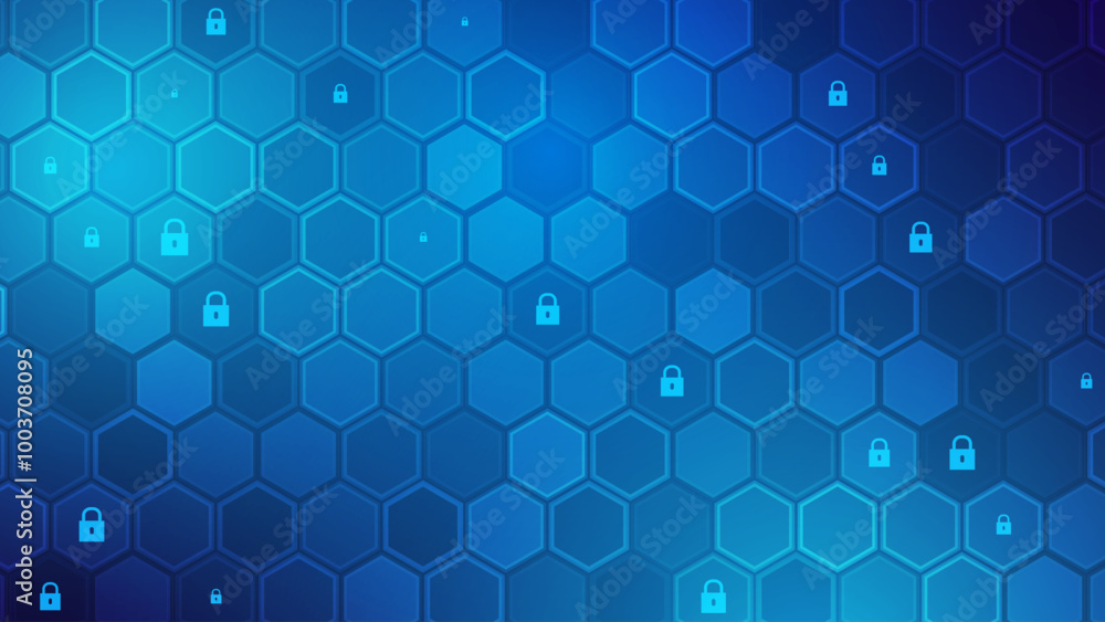 Aufkleber abstract digital blue hexagons cyber security background. medical research or tech innovation online