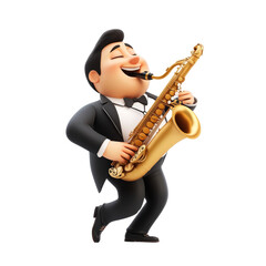 Naklejka premium Joyful Cartoon Musician Playing Saxophone