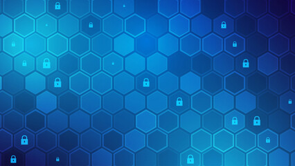 Abstract Digital Blue Hexagons Cyber Security Background. Medical Research or Tech Innovation Online Webinar Presentation Event. Conference or Forum Vector Illustration Backdrop.