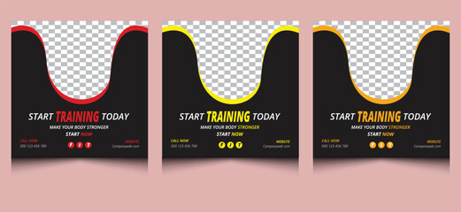 Simple elegant black background unique minimalist creative modern professional abstract business web advertising fitness gym sports yoga ad square social media promotion banner post design template.