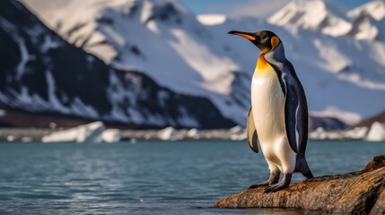 Fototapeta premium King Penguin Standing on a Rock by the Sea