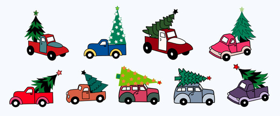 Fototapeta premium Watercolor Cute Christmas Pickup Truck Hand Drawn Festive Holiday Truck Illustration