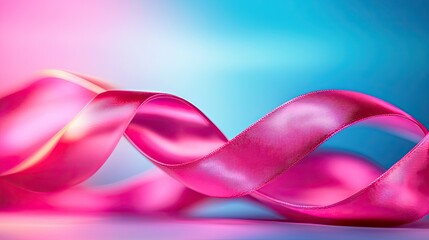 Pink ribbon elegantly swirling against a soft gradient background.