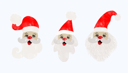 Watercolor Cute Christmas Santa Claus Hand Drawn Festive Illustration of Jolly Santa