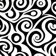 Fototapeta premium A black-and-white swirling pattern featuring intricate, repetitive designs, evoking a sense of flow and movement.