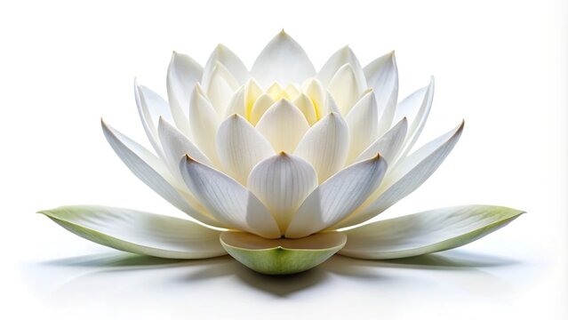 White lotus flower isolated on white background with symmetrical design