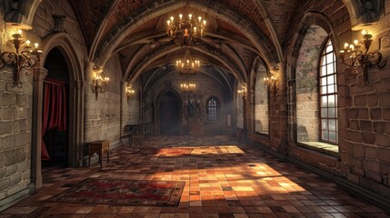 Fantasy medieval gallery in the castle.