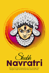 Illustration of Goddess Maa Durga in Happy Dussehra Navratri background Template Design celebrated in Hindu Religion and festival of happy durga puja