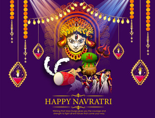 Illustration of Goddess Maa Durga in Happy Dussehra Navratri background Template Design celebrated in Hindu Religion and festival of happy durga puja