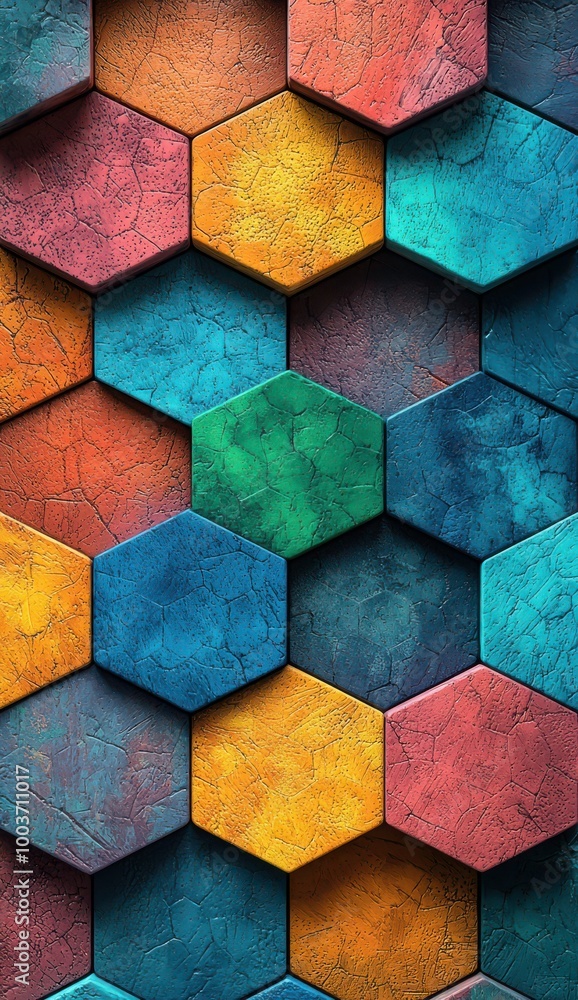 Poster colorful hexagonal pattern with vibrant textures and geometric design for creative backgrounds and a