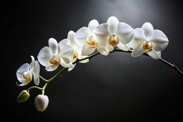 White orchid branch on black background