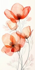 Obraz premium Digital illustration of delicate flowers in soft light orange tones with intricate details