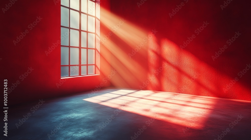Poster sunlight streaming through window in empty red
