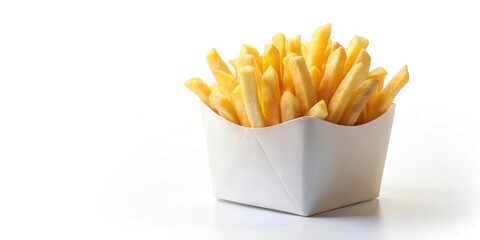 White paper box with french fries and blank copy space for text overlay
