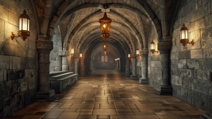 Fantasy medieval gallery in the castle.