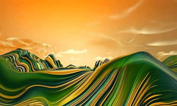 Bandes de couleurs ondulant comme les vagues de la mer, devant ce qui ressemble &agrave; un ciel orange. Effet abstrait vibrant et envo&ucirc;tant