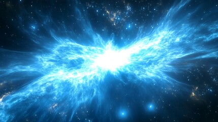 Naklejka premium A bright blue nebula explodes in space.