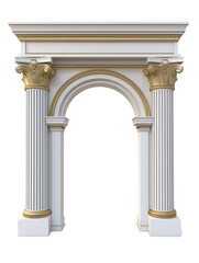 Naklejka premium Classic Roman-inspired arch with ornate golden detailing, isolated on PNG cutout background.