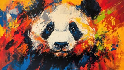 Abstract Expressionism giant panda, bold strokes, vibrant colors.