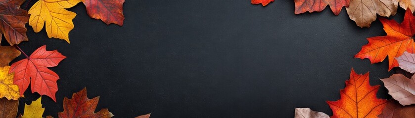 Autumn Leaves Frame on Black Background