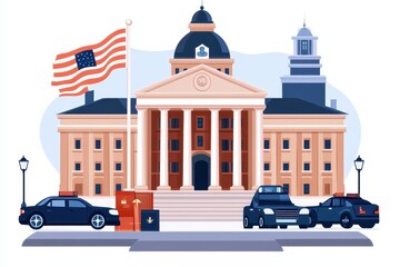 Naklejka premium Government building with flag and cars.