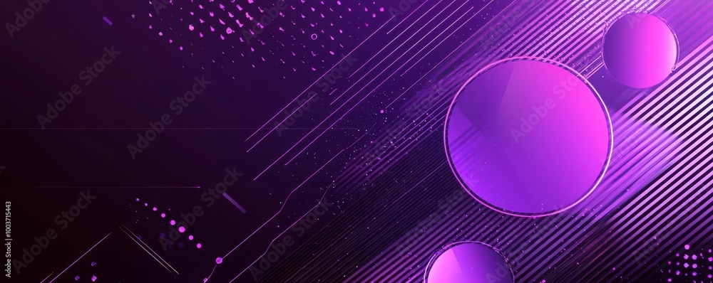 Poster abstract purple background with dynamic geometric shapes and lines in vibrant shades, creating a mod