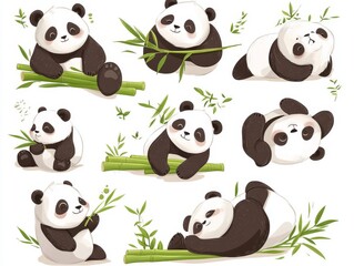 2408 20.Adorable panda bear collection: A set of cartoon pandas in different playful poses, such as lounging, eating bamboo, and sleeping. The cute hand-drawn style is perfect for creating stickers,