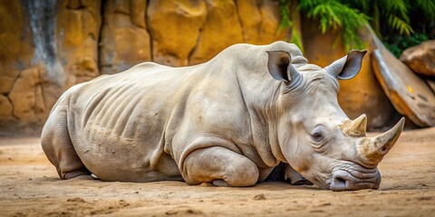 Fototapeta premium White rhinoceros lying on ground in zoo