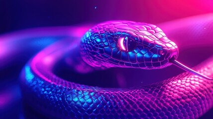 Obraz premium A snake in Synthwave style, with neon colors and retro-futuristic elements against a vibrant background.
