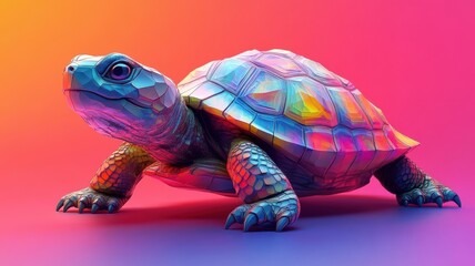 Fototapeta premium A terrapin in a stylized 3D illustration, featuring modern geometric shapes and vibrant hues.