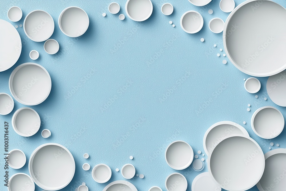 Poster simple graphic design featuring white circles on a blue gradient background symbolizing modernity an