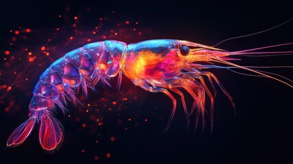 A shrimp rendered in Morphism style, showcasing smooth gradients and abstract, colorful forms.