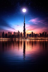Obraz premium Stunning skyline at dusk with reflections