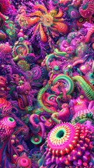  A collection of various-colored objects situated amidst a heap of purple, green, and pink items