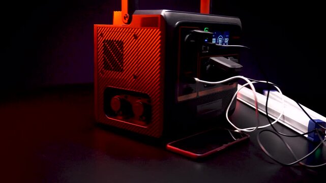 battery inverter charging station for home and apartment 600 watts 12 volts 220 volts video 4k in dark room