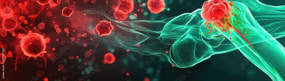 Poster Abstract representation of cells interacting within a vibrant backdrop, showcasing the complexity of biological systems.