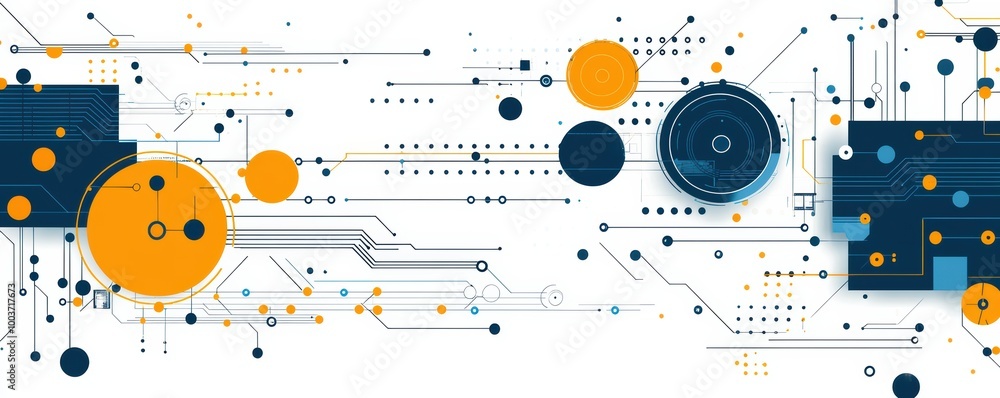 Poster abstract background with technical and futuristic design elements in orange and blue tones, featurin