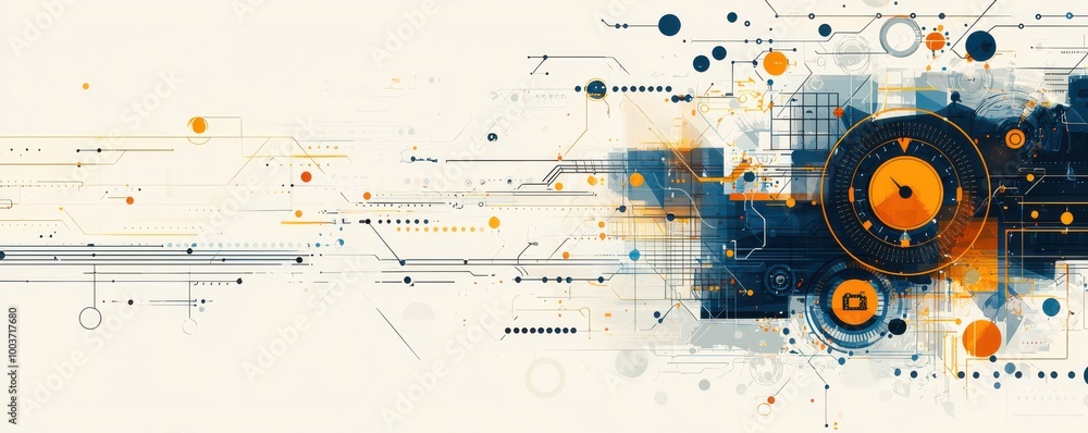 Poster abstract background with geometric shapes and digital elements in a modern technical style