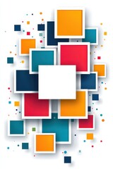 Fototapeta premium Colorful geometric background with simple white squares and vibrant blocks in red, orange, blue, and yellow for modern and abstract design concepts