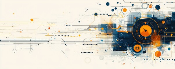 Obraz premium Abstract background with geometric shapes and digital elements in a modern technical style