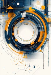 Obraz premium Abstract background with dynamic technical elements in blue and orange tones creating a futuristic digital interface design