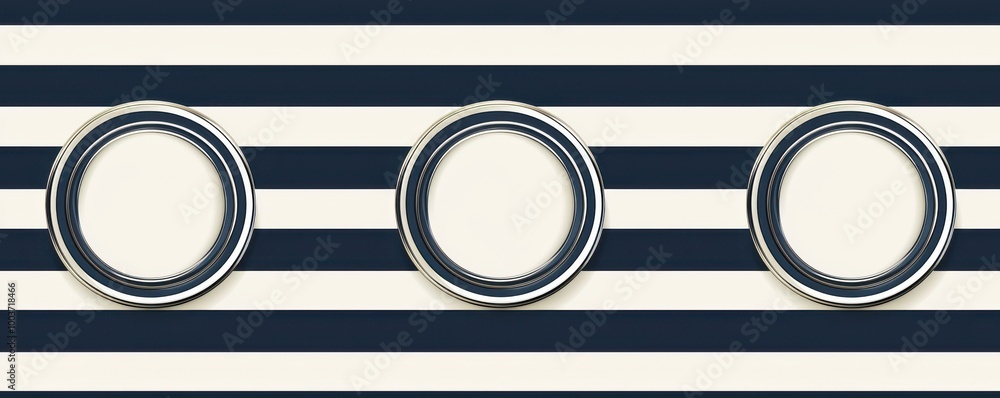 Poster abstract graphic design with blue and white concentric circles and stripes pattern