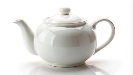 white teapot with clean lines, isolated on white background