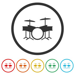 Drum Kit Silhouette icon. Set icons in color circle buttons